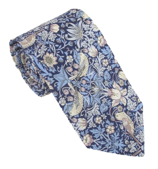 Strawberry Thief Blue Cotton Tie Made with Liberty Fabric - BLOSSOM & MOON