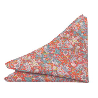 Strawberry Thief Red Cotton Pocket Square made with Liberty Fabric
