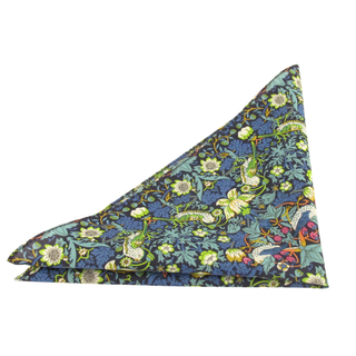 Strawberry Thief Teal Cotton Pocket Square made with Liberty Fabric