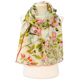 Botanical Pink Rose Large Habotai Silk Scarf - Fox & Chave
