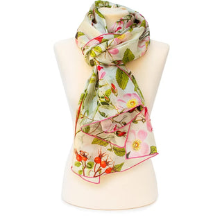 Botanical Pink Rose Large Habotai Silk Scarf - Fox & Chave