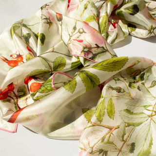 Botanical Pink Rose Large Habotai Silk Scarf - Fox & Chave