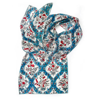 Indian Blue Floral Silk Scarf - Fox & Chave
