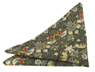 Strawberry Thief Forest Cotton Pocket Square made with Liberty Fabric