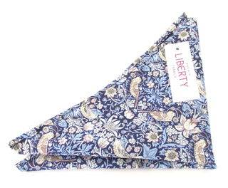 Strawberry Thief Blue Cotton Pocket Square made with Liberty Fabric