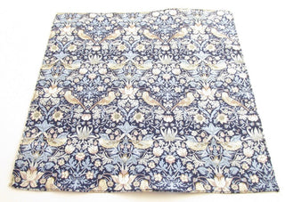 Strawberry Thief Blue Cotton Pocket Square made with Liberty Fabric