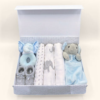 Baby Boy Hamper Gift Set - Elephant with a Luxury Magnetic Gift Box - BLOSSOM & MOON