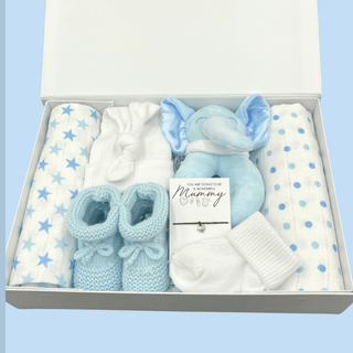 Baby Boy Hamper Gift Set - Elephant with a Luxury Magnetic Gift Box - BLOSSOM & MOON