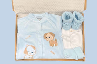 Baby Boy Letterbox Gift Set - Velour Sleepsuit - BLOSSOM & MOON