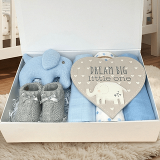 Baby Boys Hamper Gift Set - Organic Cotton Elephant with a Luxury Gift Box - BLOSSOM & MOON