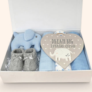 Baby Boys Hamper Gift Set - Organic Cotton Elephant with a Luxury Gift Box - BLOSSOM & MOON