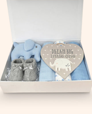 Baby Boys Hamper Gift Set - Organic Cotton Elephant with a Luxury Gift Box - BLOSSOM & MOON