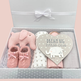 Baby Girls Hamper Gift Set - Organic Cotton Elephant with a Luxury Gift Box - BLOSSOM & MOON