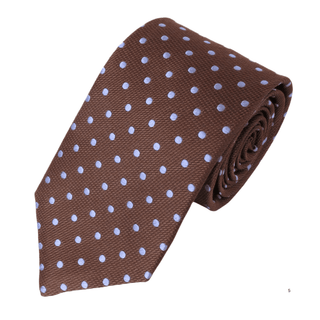 Brown Silk Tie with Sky Blue Polka Dots - BLOSSOM & MOON