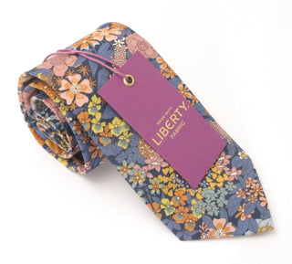 Ciara Blue Cotton Tie Made with Liberty Fabric - BLOSSOM & MOON