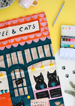 Coffee and Cats Tea Towel - BLOSSOM & MOON