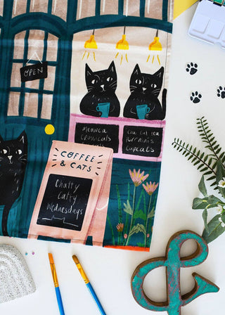 Coffee and Cats Tea Towel - BLOSSOM & MOON