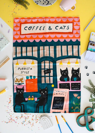 Coffee and Cats Tea Towel - BLOSSOM & MOON