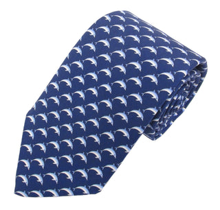Dolphin - Italian Printed Silk Navy Tie - Van Buck - BLOSSOM & MOON
