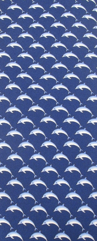Dolphin - Italian Printed Silk Navy Tie - Van Buck - BLOSSOM & MOON