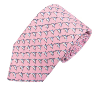 Dolphin - Italian Printed Silk Pink Tie - Van Buck - BLOSSOM & MOON