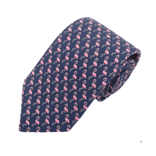 Flamingo - Italian Navy Silk Tie - Van Buck - BLOSSOM & MOON