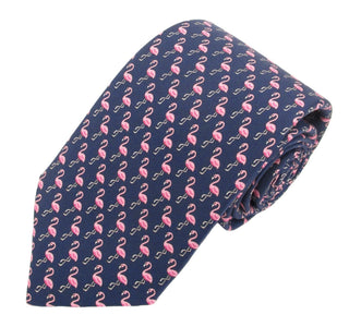 Flamingo - Italian Navy Silk Tie - Van Buck - BLOSSOM & MOON