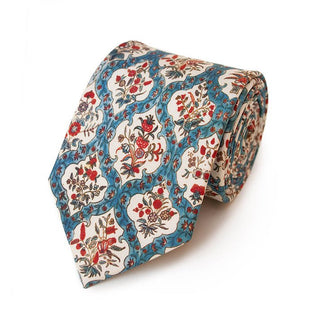 Fox & Chave Indian Blue Floral Silk Tie - BLOSSOM & MOON