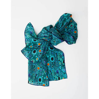 Fox & Chave Klimt Turquoise Crêpe de Chine Silk Scarf - BLOSSOM & MOON