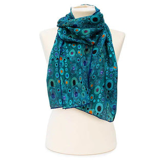 Fox & Chave Klimt Turquoise Crêpe de Chine Silk Scarf - BLOSSOM & MOON