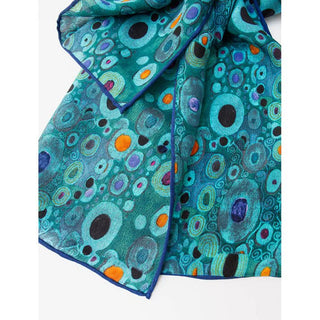 Fox & Chave Klimt Turquoise Crêpe de Chine Silk Scarf - BLOSSOM & MOON