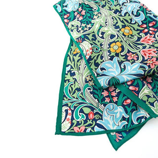Fox & Chave Morris Golden Lily Green Crêpe de Chine Silk Scarf - BLOSSOM & MOON