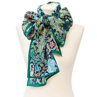 Fox & Chave Morris Golden Lily Green Crêpe de Chine Silk Scarf - BLOSSOM & MOON