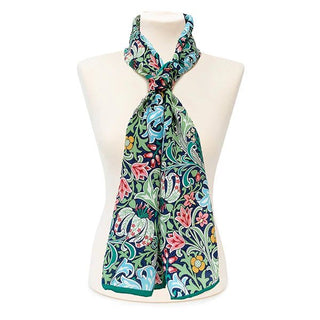 Fox & Chave Morris Golden Lily Green Crêpe de Chine Silk Scarf - BLOSSOM & MOON