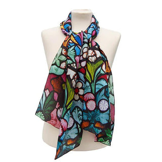 Fox & Chave Stained Glass Floral Habotai Silk Scarf - BLOSSOM & MOON