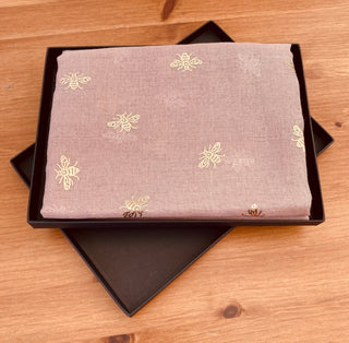 Gift Boxed Rose Gold Foil BEE print scarf Dusky Pink - BLOSSOM & MOON
