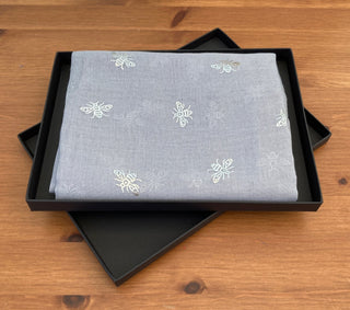 Gift Boxed Silver Foil BEE print scarf Grey - BLOSSOM & MOON