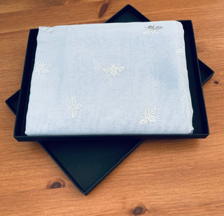 Gift Boxed Silver Foil BEE print scarf Sky Blue - BLOSSOM & MOON