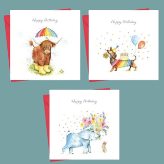 Happy Birthday Cards Highland Cow, Dachshund & Elephant Collection - BLOSSOM & MOON