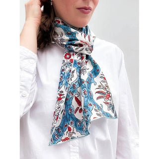 Indian Blue Floral Silk Scarf - Fox & Chave - BLOSSOM & MOON