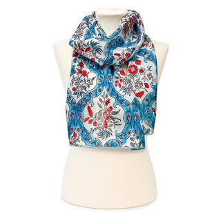 Indian Blue Floral Silk Scarf - Fox & Chave - BLOSSOM & MOON