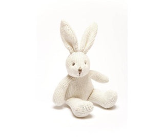 Knitted Organic Cotton White Bunny Baby Rattle - BLOSSOM & MOON