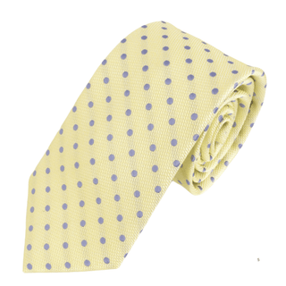Lemon Yellow Silk Tie with Sky Blue Polka Dots - BLOSSOM & MOON