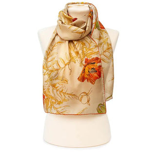 May Morris Poppies Habotai Silk Scarf - Fox & Chave - BLOSSOM & MOON