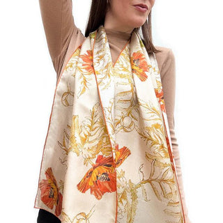 May Morris Poppies Habotai Silk Scarf - Fox & Chave - BLOSSOM & MOON