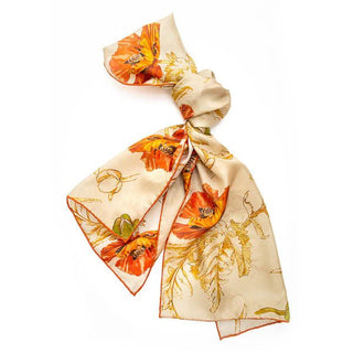 May Morris Poppies Habotai Silk Scarf - Fox & Chave - BLOSSOM & MOON