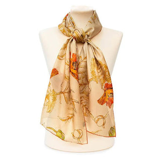 May Morris Poppies Habotai Silk Scarf - Fox & Chave - BLOSSOM & MOON