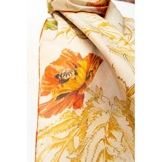 May Morris Poppies Habotai Silk Scarf - Fox & Chave - BLOSSOM & MOON