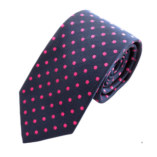 Navy Blue Silk Tie with Cerise Polka Dots - BLOSSOM & MOON