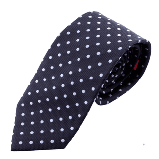 Navy Blue Silk Tie with Sky Blue Polka Dots - BLOSSOM & MOON